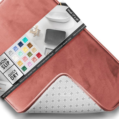 Clara Clark Bathroom Rugs, Velvet Memory Foam Bath Mat, Non-Slip, Machine Washable Bath Rugs - Dries Quickly, Ultra Soft Plush Bath Mats for Bathroom, 17 x 24, Misty Rose