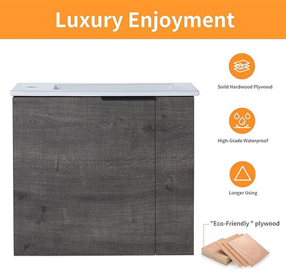 22" Floating Bathroom Vanity with Sink, 22 Inch Wall Mounted for Small Bathrooms, Soft-Close Door Cabinet with White Ceramic Basin & Waterproof Plywood, Modern Space Saving Vanity