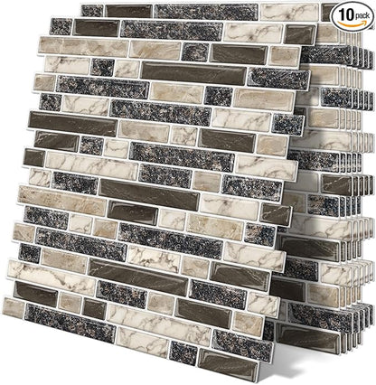 Peel and Stick Backsplash 3D Self Adhesive Wall Tile Brown 10 Sheet | Thick,Sticky,12"x12",Marble,for Kitchen,Bathroom