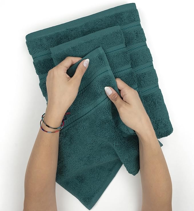 American Soft Linen Luxury Hand Towels for Bathroom, 600 GSM Heawy Weight 16x28 Size 100% Cotton Turkish 4 Piece Hand Face Towel Set, Teal Hand Towels