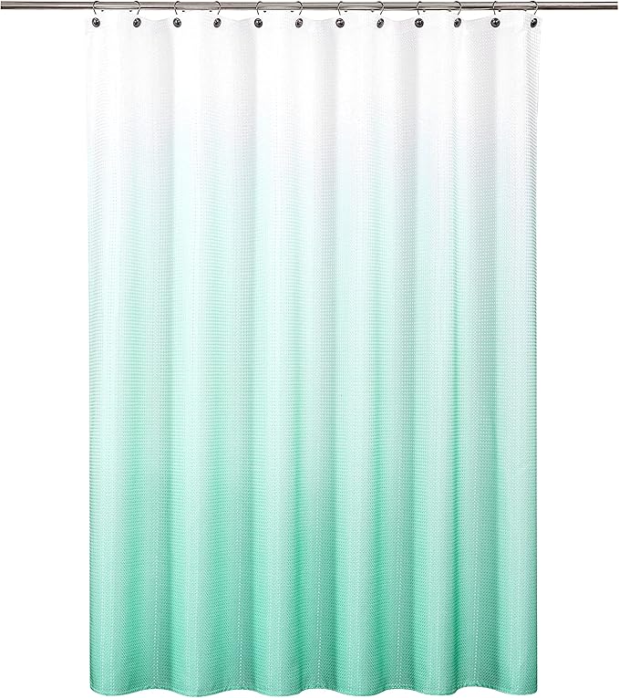 WEST LAKE Waffle Fabric Shower Curtain Aqua Ombre Decorative Spa Bathroom Shower Curtain with Grommet No Hook Water Resistant Machine Washable,Gradient White to Aqua Blue 70" Wx72 L