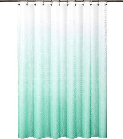 WEST LAKE Waffle Fabric Shower Curtain Aqua Ombre Decorative Spa Bathroom Shower Curtain with Grommet No Hook Water Resistant Machine Washable,Gradient White to Aqua Blue 70" Wx72 L
