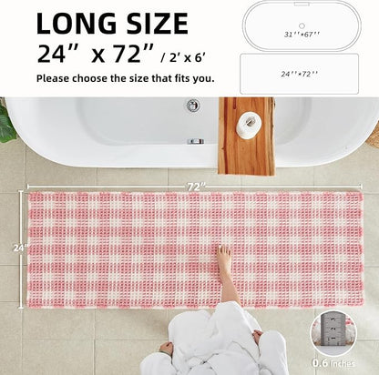 TYUU Waffle Runner Rug Bathroom, Long Cute Bath Mat, 72x24 Pink & White | Super Absorbent Quick Dry Bath Rug, Non-Slip Backing, Soft Waffle Washable Farmhouse Bathroom Mats, Tub, Shower & Home Decor