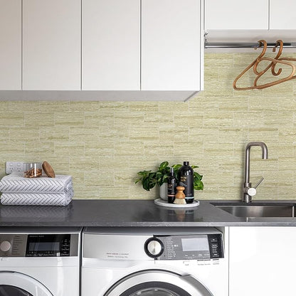Vamos Tile 100 Pieces Peel and Stick Backsplash Tiles, 3" x 6" PVC Subway Tile, Beige Mix Off White Travertine Stick on Backsplash Tiles for Kitchen/Bathroom/Fireplace/Laundry/Camper