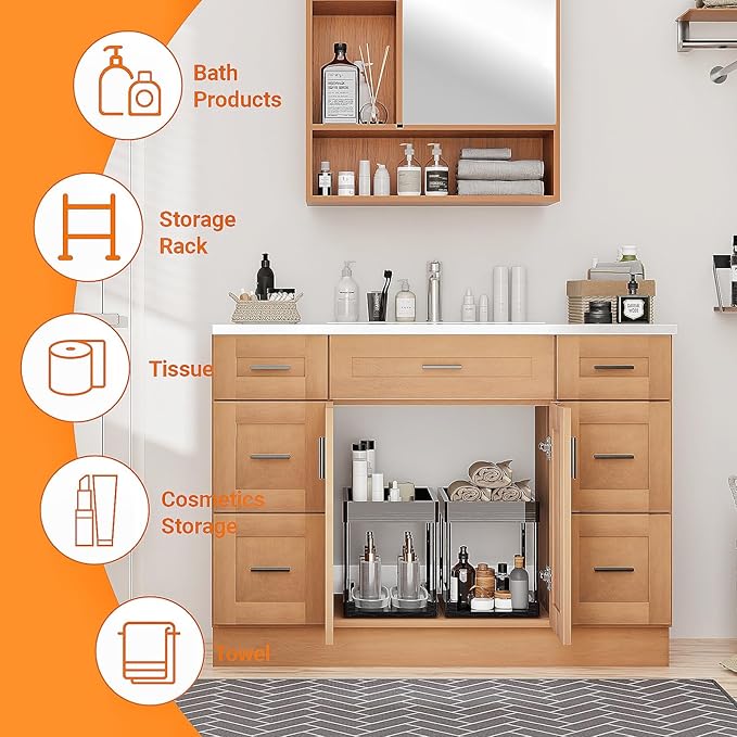 48Inch Bathroom Vanity with Sink, 6 Drawers & Soft-Close Doors, Integrated Ceramic Top, Thickened Panels & Reinforced Wooden Frame, Freestanding Bathroom Storage Cabinet(Natural Oak)