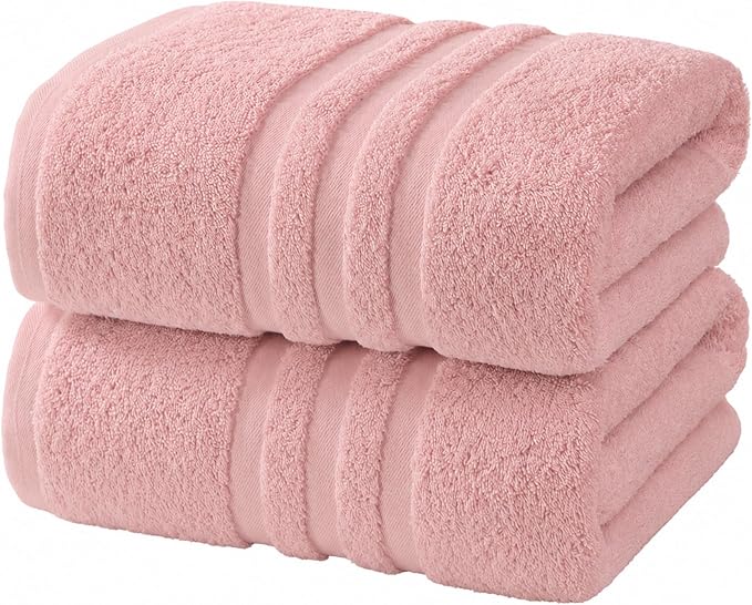 Velqora Bath Towels, 2 Pack, 30x60 in, 100% Cotton, Soft & Absorbent, Pink | Balanced Weight | Everyday Comfort | Easy Care