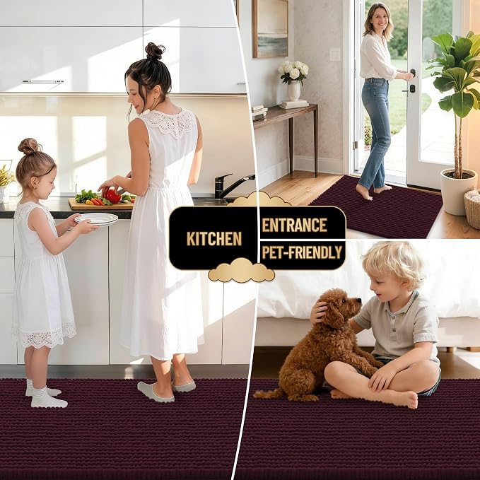 OLANLY Thick Chenille Bathroom Runner Rugs Mats 44x24, Black Cherry | Soft Absorbent Bath Rugs, Rubber Backing, Machine Wash Dry, Bath Mats for Bathroom, Tub and Shower, Home Decor Accessories