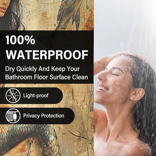 Vintage Mermaid Shower Curtains,Earth Tone Ocean Theme Fish Shower Curtains for Bathroom,Funny Waterproof Polyester Mermaid Bathroom Decor,72x72 Inch