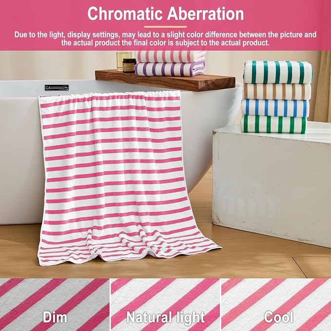 JML Microfiber Bath Towels Set, 2 Pack, 30" x 60", Stripe Pink | Hanging Loop, Soft, Absorbent, Quick Dry, Lint-free, No Fading BeachTowel for Summer Swimming Pool Party
