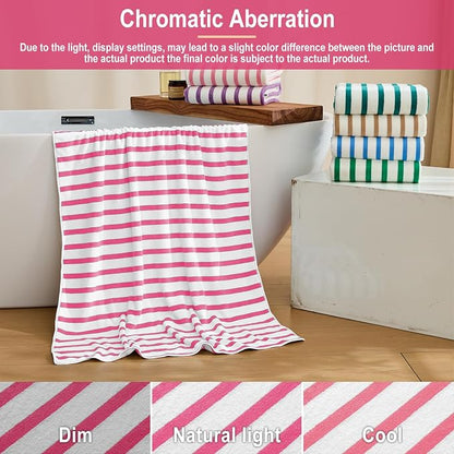 JML Microfiber Bath Towels Set, 2 Pack, 30" x 60", Stripe Pink | Hanging Loop, Soft, Absorbent, Quick Dry, Lint-free, No Fading BeachTowel for Summer Swimming Pool Party