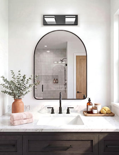 VOLISUN Modern Bathroom Vanity Light Fixtures (2-Light, 15.5-Inch), Matte Black LED Bathroom Lighting Fixtures Over Mirror, 360°Rotatable Head, LED Vanity Lights for Bathroom (Cool White 6000K)