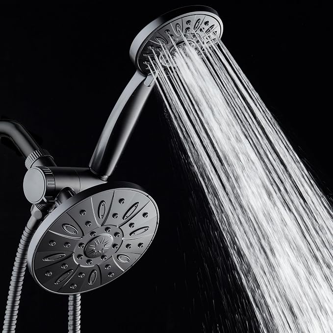 AquaDance 6" Premium High Pressure 3-way Rain & Handheld Shower Head Combo | Enjoy Luxury 6-inch Showerhead & 6-mode Hand Shower Separately or Together! Premium Stainless Steel Hose - Black