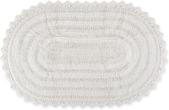 DII Crochet Collection Reversible Bath Mat, Small Oval, 17x24, White