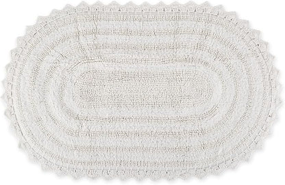 DII Crochet Collection Reversible Bath Mat, Small Oval, 17x24, White