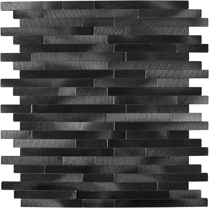 Peel and Stick Backsplash Linear Tile for Kitchen, Self Adhesive Brushed Aluminum Stick on Wall Tiles for Bathroom Fireplace (12 Sheets, Pewter)