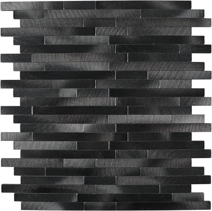 Peel and Stick Backsplash Linear Tile for Kitchen, Self Adhesive Brushed Aluminum Stick on Wall Tiles for Bathroom Fireplace (6 Sheets, Pewter)
