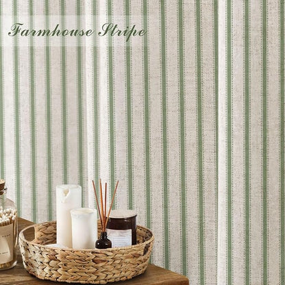 Farmhouse Striped Shower Curtain Green Vintage Linen Curtain 72"W X 84"L | Extra Long Striped Shower Curtains with Linen Texture for Bathroom Decor