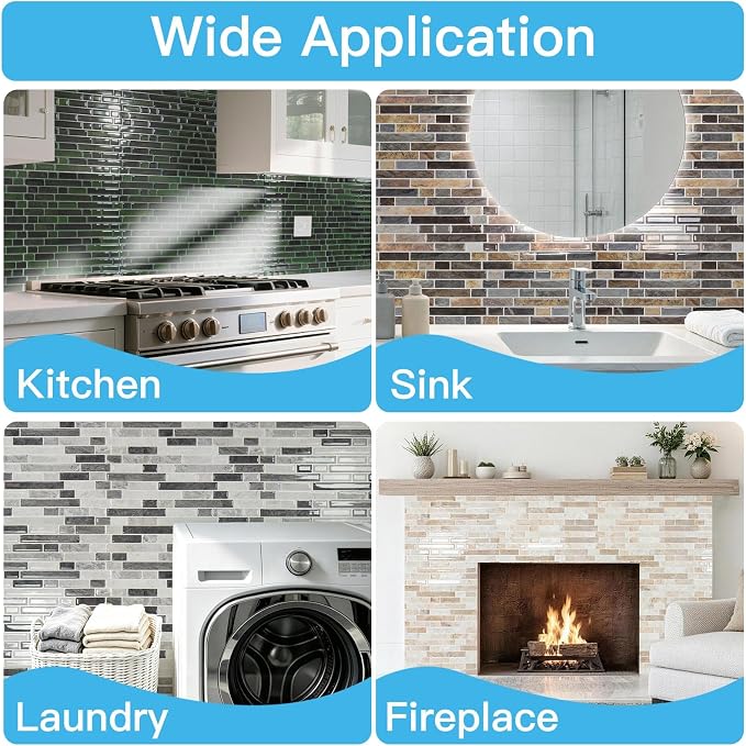 Art3d Linear Tile Peel and Stick Backsplash, 10-Pack, Eurasian Mocha Stone | 12 x 12 Inch, Enhanced Thickness, Warp Resistant, Strong Adhesion, Sturdy, for Kitchen, Bedroom, Ideal for Home Improvement