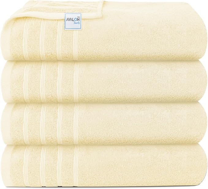 Avalon Towels Bath Towels Set of 4, Size 30 x 60 Inches - 60% Cotton, 40% Viscose Made from Bamboo, Soft and Absorbent, Thin and Quick Drying, Lightweight, Perfect for Daily Use