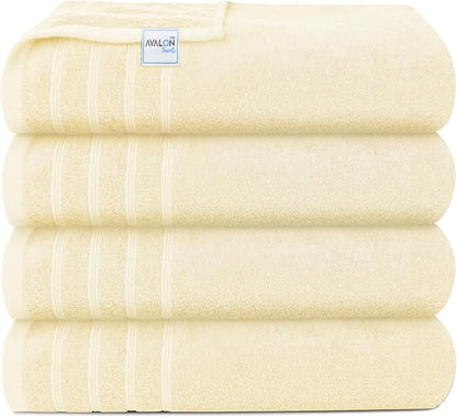 Avalon Towels Bath Towels Set of 4, Size 30 x 60 Inches - 60% Cotton, 40% Viscose Made from Bamboo, Soft and Absorbent, Thin and Quick Drying, Lightweight, Perfect for Daily Use