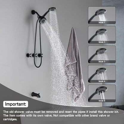 3 Handle Tub and Shower Faucet Set, Three Handle Shower Faucet with Tub Spout 3 Knob Bathtub Faucet Trim Kit with Valve, Matte Black