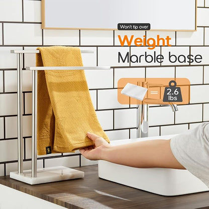 Free Standing Towel Rack Brushed Nickel 2-Tier Hand Towel Bars for Bathroom Vanity Countertop with Thicken Steady Marble Base, Stainless Steel AN7003BR