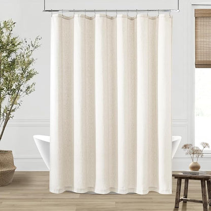 Cream Linen Shower Curtain for Bathroom Water Repellent 72x108 Inch | Extra Long, Extra Tall, Large, Shower Curtains 108 Inches Long, Hotel, Luxury Neutral, Ivory, Fabric Drapes, with Hooks Set