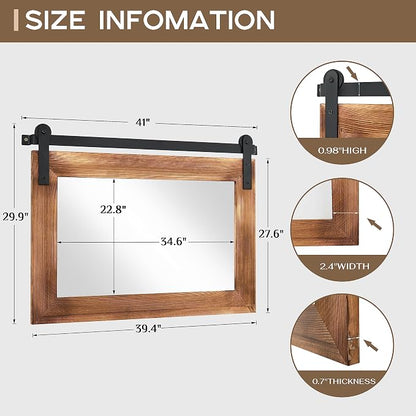 COGOOD Farmhouse Bathroom Mirrors for Over Sink - 30 x 41 Brown | Rustic Barn Door Wood Framed Vanity Mirror for Entryway, Living Room, Bedroom, Dresser Wall Decor