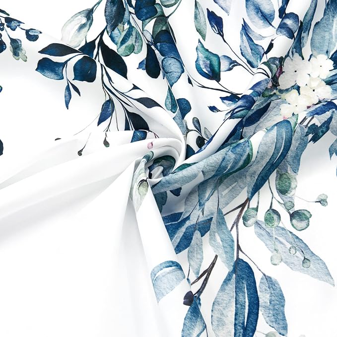 Blue Eucalyptus Shower Curtain, Watercolor Floral Print, 108x72 | Watercolor Plant Leaves Floral Print, Extra Wide Waterproof Fabric Bathroom Decor, Machine Washable, Rustproof Grommets