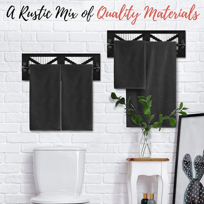 Autumn Alley Farmhouse Rustic Towel Rack Holder - Wood Towel Rack - Farmhouse Towel Holder for Rustic Bathroom and Farmhouse Kitchen Style Décor - 18" Wall Mounted, Set of 2, Rustic Black