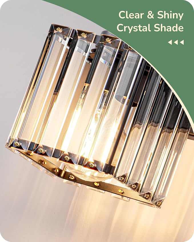 EDISHINE Hardwired Black Crystal Wall Sconces Set of 2, Modern Vanity Light | Reversible Up/Down Mounting, 1-Light, Rust-Resistant Metal, Indoor Lighting Fixtures Over Mirror, for Bathroom