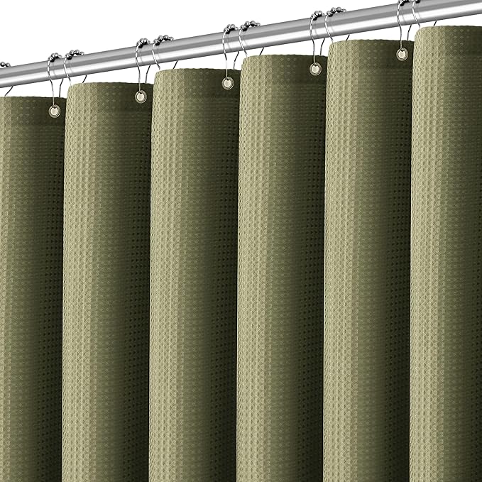 Khaki Shower Curtain 256GSM Heavy Duty Waffle Woven Bathroom Shower Curtains, Weighted Fabric Shower Curtains for Hotel Spa Luxury Polyester Bath Curtain with 12 Hooks, 72Wx72H