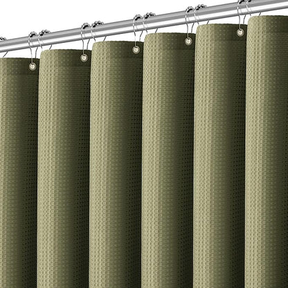 Khaki Shower Curtain 256GSM Heavy Duty Waffle Woven Bathroom Shower Curtains, Weighted Fabric Shower Curtains for Hotel Spa Luxury Polyester Bath Curtain with 12 Hooks, 72Wx72H