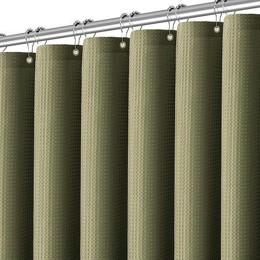 Khaki Shower Curtain 256GSM Heavy Duty Waffle Woven Bathroom Shower Curtains, Weighted Fabric Shower Curtains for Hotel Spa Luxury Polyester Bath Curtain with 12 Hooks, 72Wx72H