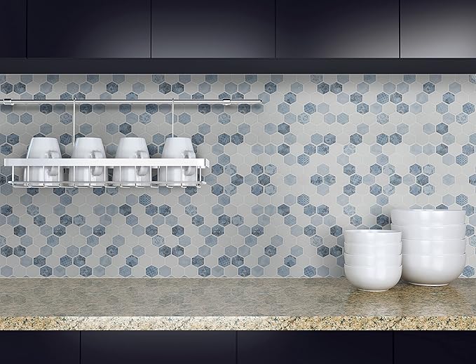 MSI Vista Azul 12.76 inch x 11.02 inch Glass Hexagon Tile for Kitchen Backsplash, Wall Tile for Bathroom, Shower Wall Tile, Hexagon Mesh Mounted Mosaic Tile, Blue