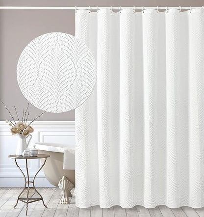 72x78 Long Shower Curtain, White 3D Embossed Half Bath Curtain | Long White Shower Curtain for Bathroom, 3D Embossed Textured Farmhouse Fabric Hotel Bathroom Decor, 72x78