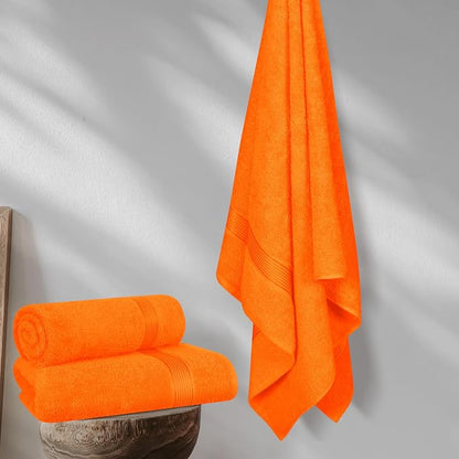 Cotton 2 Pack Oversized Bath Towel Set 28x55 inches, Large Bath Towels, Ultra Absorbant Compact Quickdry & Lightweight Towel, Ideal for Gym Travel Camp Pool - Orange