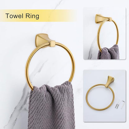 Brushed Gold Bathroom Hardware Set 4 Piece Gold Bathroom Accessories Set, 23.6 inch Bath Towel Bar Set | Towel Hook | Toilet Paper Holder | Hand Towel Holder