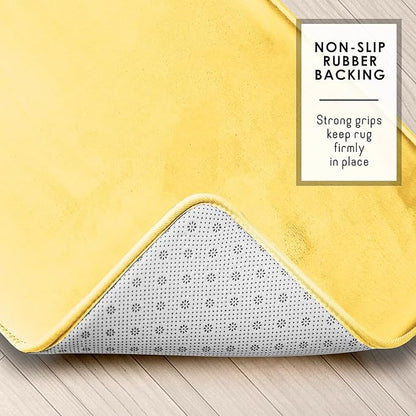 Clara Clark 2 Piece Bathroom Rugs, Velvet Memory Foam Bath Mat Set, Non-Slip Bath Rugs, Machine Wash, Dries Quickly, Ultra Soft Plush Bath Mats for Bathroom, 17 x 24 + Contour, Mellow Yellow