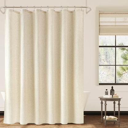 84 Inch Linen Shower Curtain, Extra Long Weighted Thick Fabric Bath Shower Curtain Set with Hooks, XLong Tall Country Farmhouse Beige Cloth Curtains for Bathroom, 72x84，Cream Beige