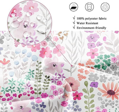Extra Wide Clawfoot Tub Purple Floral Wrap All Bathroom Shower Curtain Set | 180"W x 70"H Cute Around; waterproof HD print, quick-dry fabric with 12 hooks for easy hanging.