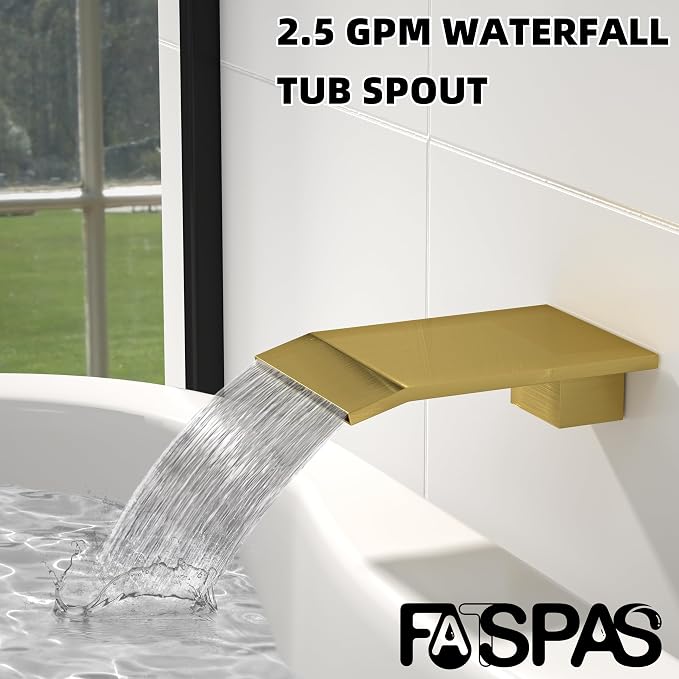 Shower System with 10-Inch Rain Head and Tub Spout | All-Metal Tub Shower Faucet Set, Ceiling Mount Rain Showerhead, Handheld Spray, Includes Valve and Trim Kit, Brushed Gold