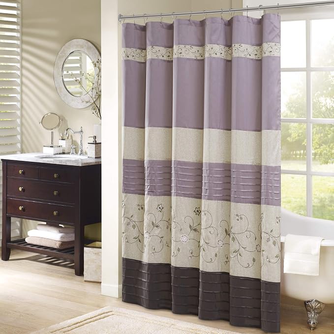 Madison Park Serene Shower Curtain for Bathroom, 72 x 72, Purple | Adds Privacy, Machine Washable, Floral Pattern, OEKO-TEX Certified
