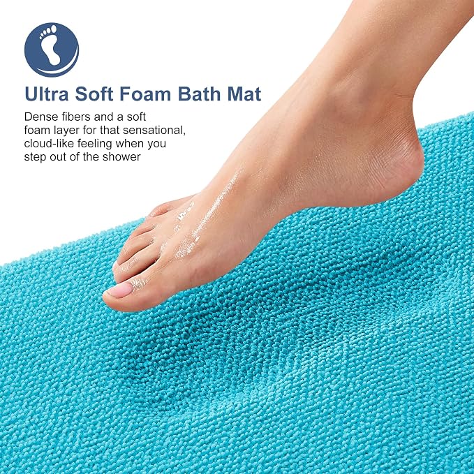 OLANLY Memory Foam Bathroom Runner Rugs 44x24, Absorbent Long Mat, Aqua Sky | Soft Quick Dry Bath Rugs, Non-Slip Carpet, Machine Washable Mat for Bathroom Floor, Tub and Shower, Home Decor Accessories