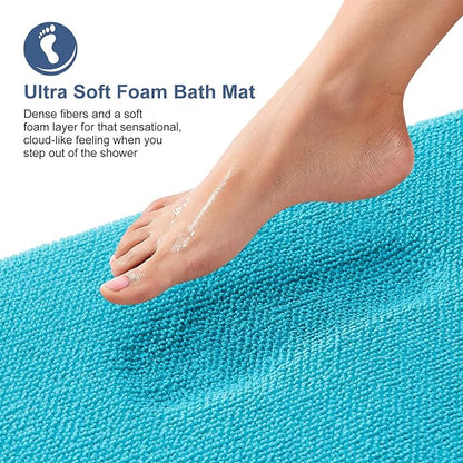 OLANLY Memory Foam Bathroom Runner Rugs 44x24, Absorbent Long Mat, Aqua Sky | Soft Quick Dry Bath Rugs, Non-Slip Carpet, Machine Washable Mat for Bathroom Floor, Tub and Shower, Home Decor Accessories