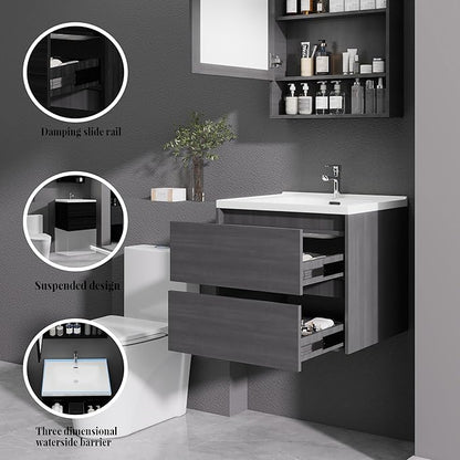 Grey Floating Bathroom Vanity with Sink, 23x18 Inch Wall Mounted Bathroom Cabinet with 2 Drawers, Modern Single Sink Vanity for Small Bathroom, Space-Saving Storage Cabinet