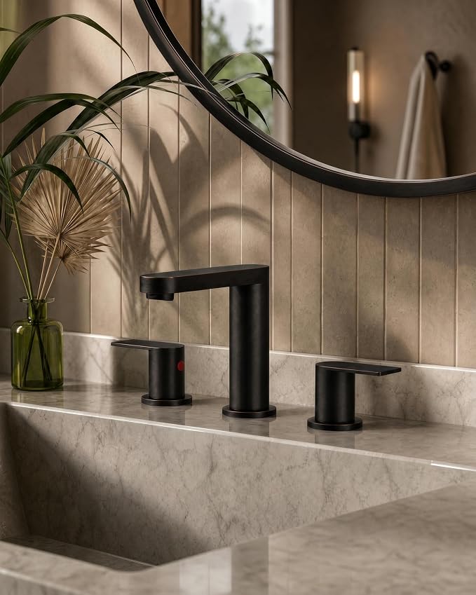FORIOUS Bathroom Faucet 3 Hole 8" Widespread for Vanity Oil Rubbed Bronze | Two Handles Bathroom Sink Faucet with Pop-up Drain and cUPC Lines, Fits 6-12 Inch 3 Hole Install, for RV Laundry and Basin