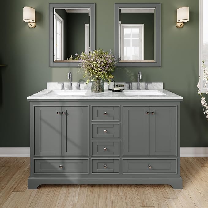 Wyndham Collection Deborah 60 inch Double Bathroom Vanity in Dark Gray, White Carrara Marble Countertop, Undermount Square Sinks, and No Mirror