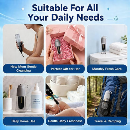 Xavilo Travel Portable Electric Bidet, 3 Pressure Levels & 2 Spray Modes | 150° Foldable Nozzle, 350ml Tank, 100 Uses/Charge, 60°C Warm Water Safe, IPX7 Waterproof, Handheld Sprayer for Home & Camping