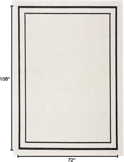 Nourison Home Nourison Essentials Ivory/Black 6' x 9' Area Rug - Easy Clean, Non Shedding, Bed Room, Living Room, Dining Room, Kitchen (6' x 9')